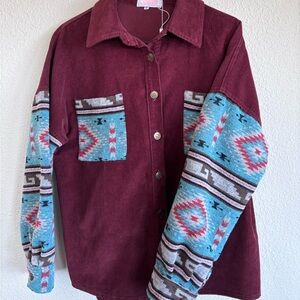 Burgundy and Teal Patterned Women's Utility Jacket